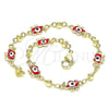 Pulsera Elegante 03.213.0141.08 Oro Laminado, Diseño de Elefante y Ojo Griego, Esmaltado Rojo, Tono Dorado (06 MM Thickness, 8 Inches Length)