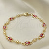 Pulsera Elegante 03.213.0141.08 Oro Laminado, Diseño de Elefante y Ojo Griego, Esmaltado Rojo, Tono Dorado (06 MM Thickness, 8 Inches Length)