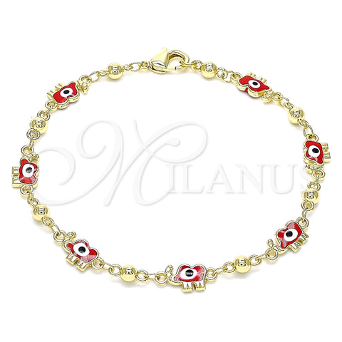 Pulsera Elegante 03.213.0141.08 Oro Laminado, Diseño de Elefante y Ojo Griego, Esmaltado Rojo, Tono Dorado (06 MM Thickness, 8 Inches Length)