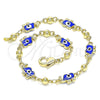 Pulsera Elegante 03.213.0141.1.08 Oro Laminado, Diseño de Elefante y Ojo Griego, Esmaltado Azul, Tono Dorado (06 MM Thickness, 8 Inches Length)