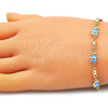 Pulsera Elegante 03.213.0141.2.08 Oro Laminado, Diseño de Elefante y Ojo Griego, Esmaltado Azul claro, Tono Dorado (06 MM Thickness, 8 Inches Length)