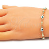Pulsera Elegante 03.213.0141.3.08 Oro Laminado, Diseño de Elefante y Ojo Griego, Esmaltado Blanco, Tono Dorado (06 MM Thickness, 8 Inches Length)