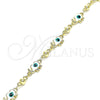 Pulsera Elegante 03.213.0141.3.08 Oro Laminado, Diseño de Elefante y Ojo Griego, Esmaltado Blanco, Tono Dorado (06 MM Thickness, 8 Inches Length)