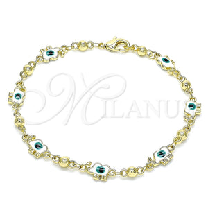 Pulsera Elegante 03.213.0141.3.08 Oro Laminado, Diseño de Elefante y Ojo Griego, Esmaltado Blanco, Tono Dorado (06 MM Thickness, 8 Inches Length)