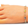 Pulsera Elegante 03.213.0141.4.08 Oro Laminado, Diseño de Elefante y Ojo Griego, Esmaltado Multicolor, Tono Dorado (06 MM Thickness, 8 Inches Length)