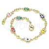 Pulsera Elegante 03.213.0141.4.08 Oro Laminado, Diseño de Elefante y Ojo Griego, Esmaltado Multicolor, Tono Dorado (06 MM Thickness, 8 Inches Length)