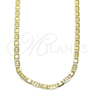 Gargantilla Basica 04.213.0253.24 Oro Laminado, Diseño de Pave Mariner, Pulido, Tono Dorado (04 MM Thickness, 24 Inches Length)