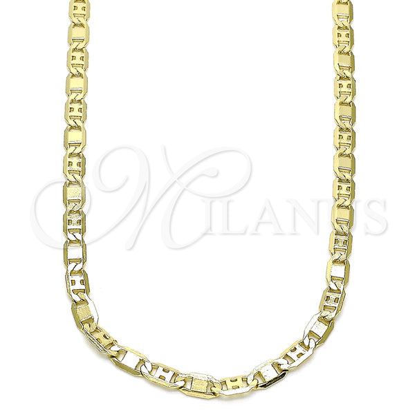 Gargantilla Basica 04.213.0253.24 Oro Laminado, Diseño de Pave Mariner, Pulido, Tono Dorado (04 MM Thickness, 24 Inches Length)