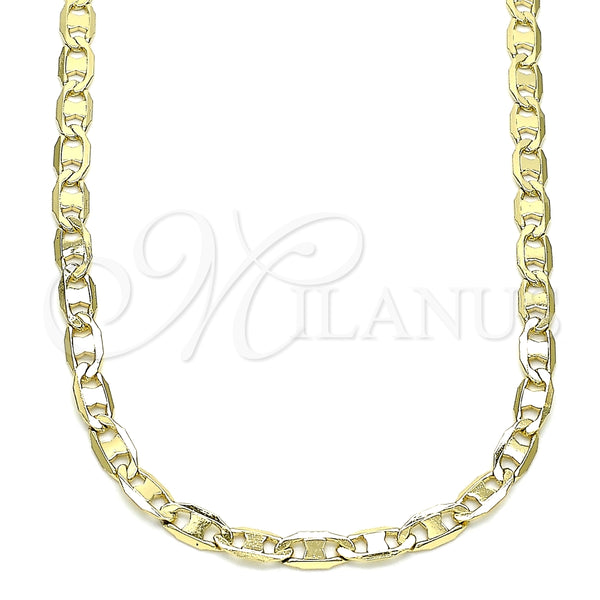 Gargantilla Basica 04.213.0254.24 Oro Laminado, Diseño de Mariner, Pulido, Tono Dorado (04 MM Thickness, 24 Inches Length)