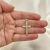 Dije Religioso 05.102.0004 Oro Laminado, Diseño de Cruz, con Blanca Micro Pave, Pulido, Tono Dorado