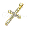 Dije Religioso 05.102.0004 Oro Laminado, Diseño de Cruz, con Blanca Micro Pave, Pulido, Tono Dorado