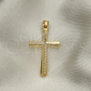 Dije Religioso 05.102.0004 Oro Laminado, Diseño de Cruz, con Blanca Micro Pave, Pulido, Tono Dorado