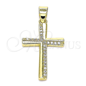 Dije Religioso 05.102.0004 Oro Laminado, Diseño de Cruz, con Blanca Micro Pave, Pulido, Tono Dorado