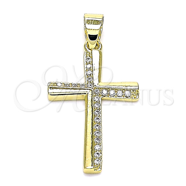 Dije Religioso 05.102.0004 Oro Laminado, Diseño de Cruz, con Blanca Micro Pave, Pulido, Tono Dorado
