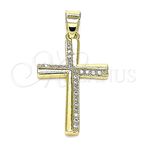 Dije Religioso 05.102.0004 Oro Laminado, Diseño de Cruz, con Blanca Micro Pave, Pulido, Tono Dorado