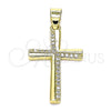 Dije Religioso 05.102.0004 Oro Laminado, Diseño de Cruz, con Blanca Micro Pave, Pulido, Tono Dorado