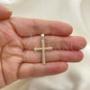 Dije Religioso 05.102.0008 Oro Laminado, Diseño de Cruz, con Blanca Micro Pave, Pulido, Tono Dorado