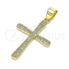Dije Religioso 05.102.0008 Oro Laminado, Diseño de Cruz, con Blanca Micro Pave, Pulido, Tono Dorado