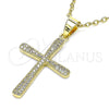 Dije Religioso 05.102.0008 Oro Laminado, Diseño de Cruz, con Blanca Micro Pave, Pulido, Tono Dorado