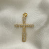 Dije Religioso 05.102.0008 Oro Laminado, Diseño de Cruz, con Blanca Micro Pave, Pulido, Tono Dorado
