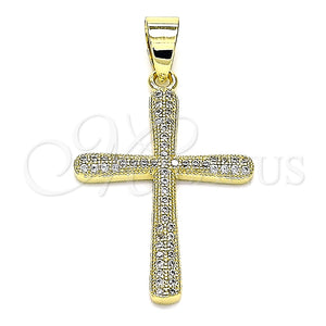 Dije Religioso 05.102.0008 Oro Laminado, Diseño de Cruz, con Blanca Micro Pave, Pulido, Tono Dorado