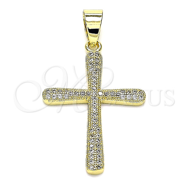 Dije Religioso 05.102.0008 Oro Laminado, Diseño de Cruz, con Blanca Micro Pave, Pulido, Tono Dorado