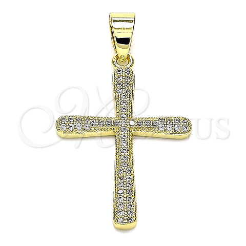 Dije Religioso 05.102.0008 Oro Laminado, Diseño de Cruz, con Blanca Micro Pave, Pulido, Tono Dorado