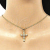 Dije Religioso 05.102.0009 Oro Laminado, Diseño de Cruz, con Blanca Micro Pave, Pulido, Tono Dorado