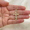 Dije Religioso 05.102.0009 Oro Laminado, Diseño de Cruz, con Blanca Micro Pave, Pulido, Tono Dorado