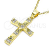 Dije Religioso 05.102.0009 Oro Laminado, Diseño de Cruz, con Blanca Micro Pave, Pulido, Tono Dorado
