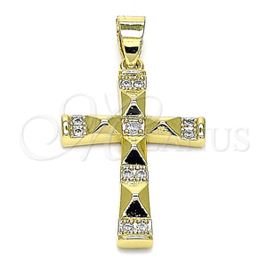 Dije Religioso 05.102.0009 Oro Laminado, Diseño de Cruz, con Blanca Micro Pave, Pulido, Tono Dorado