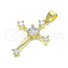Dije Religioso 05.102.0012 Oro Laminado, Diseño de Cruz, con Blanca Zirconia Cubica, Pulido, Tono Dorado