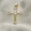 Dije Religioso 05.102.0012 Oro Laminado, Diseño de Cruz, con Blanca Zirconia Cubica, Pulido, Tono Dorado
