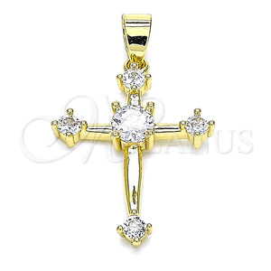 Dije Religioso 05.102.0012 Oro Laminado, Diseño de Cruz, con Blanca Zirconia Cubica, Pulido, Tono Dorado