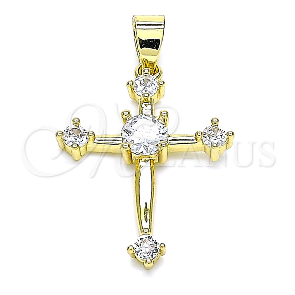 Dije Religioso 05.102.0012 Oro Laminado, Diseño de Cruz, con Blanca Zirconia Cubica, Pulido, Tono Dorado