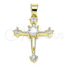 Dije Religioso 05.102.0012 Oro Laminado, Diseño de Cruz, con Blanca Zirconia Cubica, Pulido, Tono Dorado