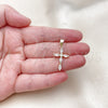 Dije Religioso 05.102.0014 Oro Laminado, Diseño de Cruz, con Blanca Zirconia Cubica, Pulido, Tono Dorado