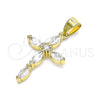 Dije Religioso 05.102.0014 Oro Laminado, Diseño de Cruz, con Blanca Zirconia Cubica, Pulido, Tono Dorado