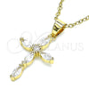 Dije Religioso 05.102.0014 Oro Laminado, Diseño de Cruz, con Blanca Zirconia Cubica, Pulido, Tono Dorado