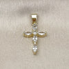 Dije Religioso 05.102.0014 Oro Laminado, Diseño de Cruz, con Blanca Zirconia Cubica, Pulido, Tono Dorado