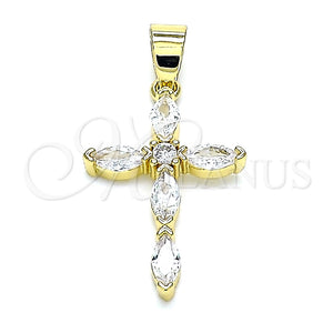 Dije Religioso 05.102.0014 Oro Laminado, Diseño de Cruz, con Blanca Zirconia Cubica, Pulido, Tono Dorado