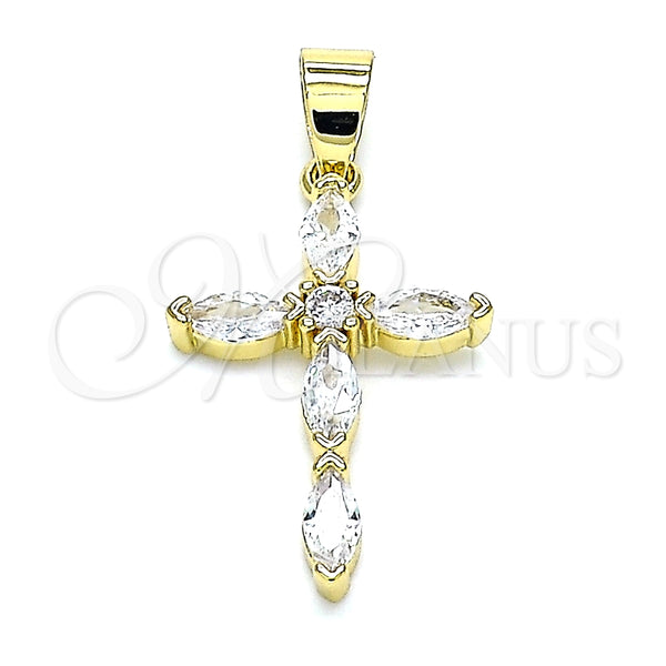 Dije Religioso 05.102.0014 Oro Laminado, Diseño de Cruz, con Blanca Zirconia Cubica, Pulido, Tono Dorado