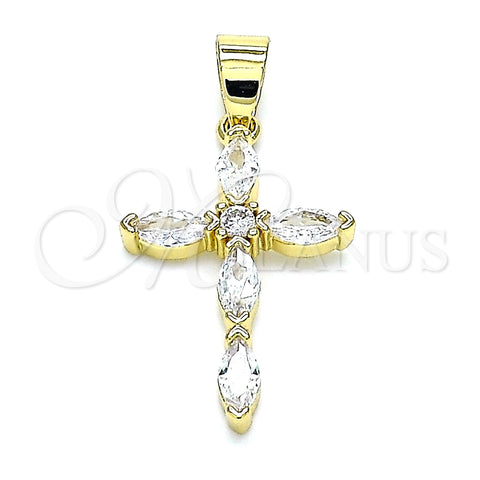 Dije Religioso 05.102.0014 Oro Laminado, Diseño de Cruz, con Blanca Zirconia Cubica, Pulido, Tono Dorado