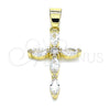 Dije Religioso 05.102.0014 Oro Laminado, Diseño de Cruz, con Blanca Zirconia Cubica, Pulido, Tono Dorado
