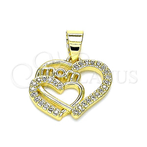 Dije Elegante 05.102.0019 Oro Laminado, Diseño de Mama y Corazón, con Blanca Micro Pave, Pulido, Tono Dorado
