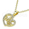 Dije Elegante 05.102.0020 Oro Laminado, Diseño de Mama y Corazón, con Blanca Micro Pave, Pulido, Tono Dorado