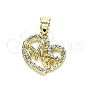 Dije Elegante 05.102.0020 Oro Laminado, Diseño de Mama y Corazón, con Blanca Micro Pave, Pulido, Tono Dorado