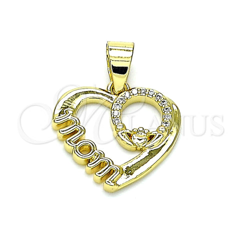 Dije Elegante 05.102.0021 Oro Laminado, Diseño de Mama y Corazón, con Blanca Micro Pave, Pulido, Tono Dorado