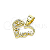 Dije Elegante 05.102.0022 Oro Laminado, Diseño de Mama y Corazón, con Blanca Zirconia Cubica, Pulido, Tono Dorado