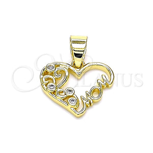 Dije Elegante 05.102.0022 Oro Laminado, Diseño de Mama y Corazón, con Blanca Zirconia Cubica, Pulido, Tono Dorado